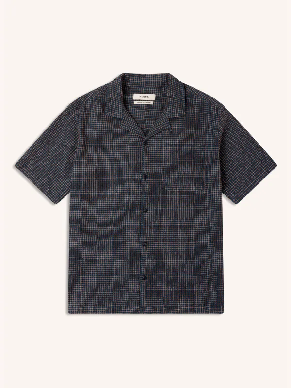 Cramond Shirt in Navy Check Japanese Seersucker made by Kestin