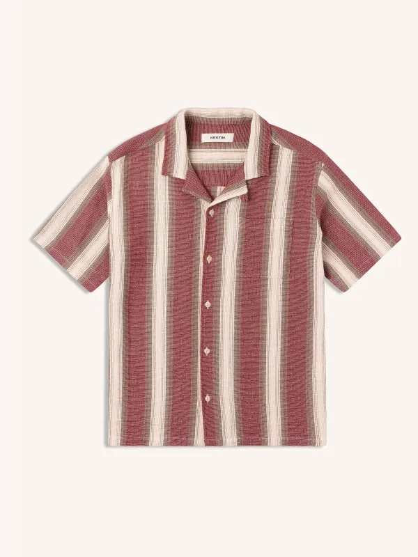 Crammond Shirt in Red / Brown Stripe Open Weave Cotton made by Kestin