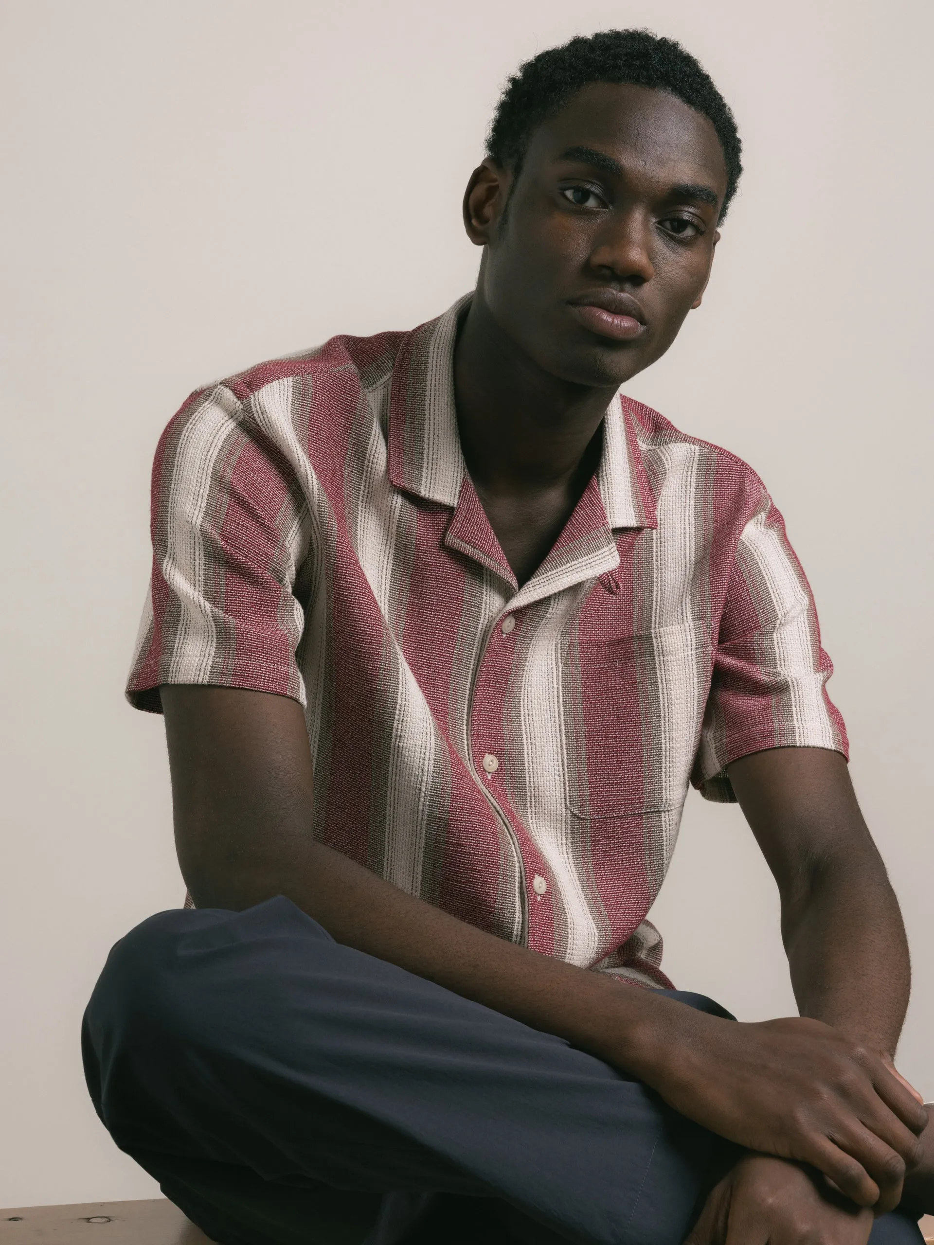 Cramond Shirt in Red / Brown Stripe Open Weave Cotton sold by Kestin product image thumbnail 3