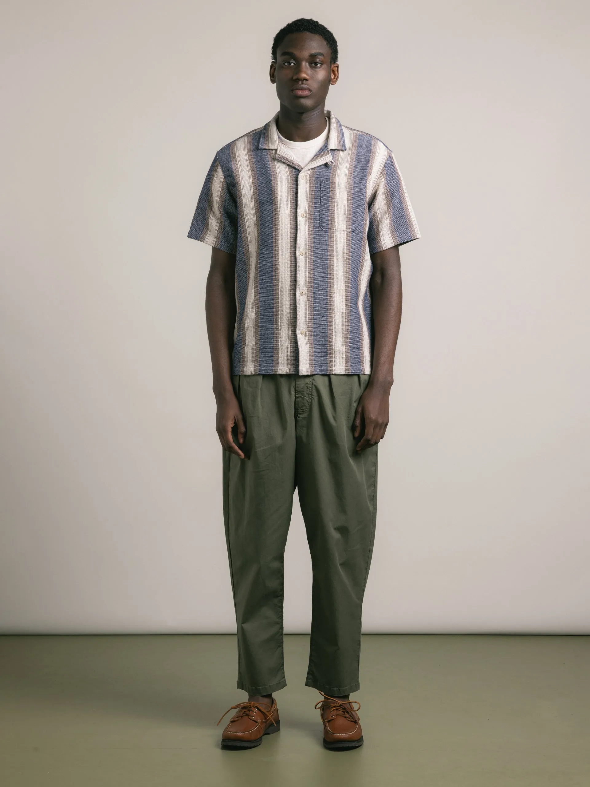 Cramond Shirt in Navy / Brown Stripe Open Weave Cotton sold by Kestin product image thumbnail 2