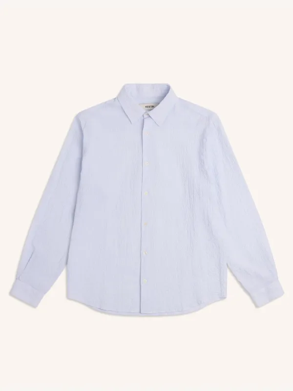 Dirleton Shirt in Blue Pinstripe Seersucker made by Kestin