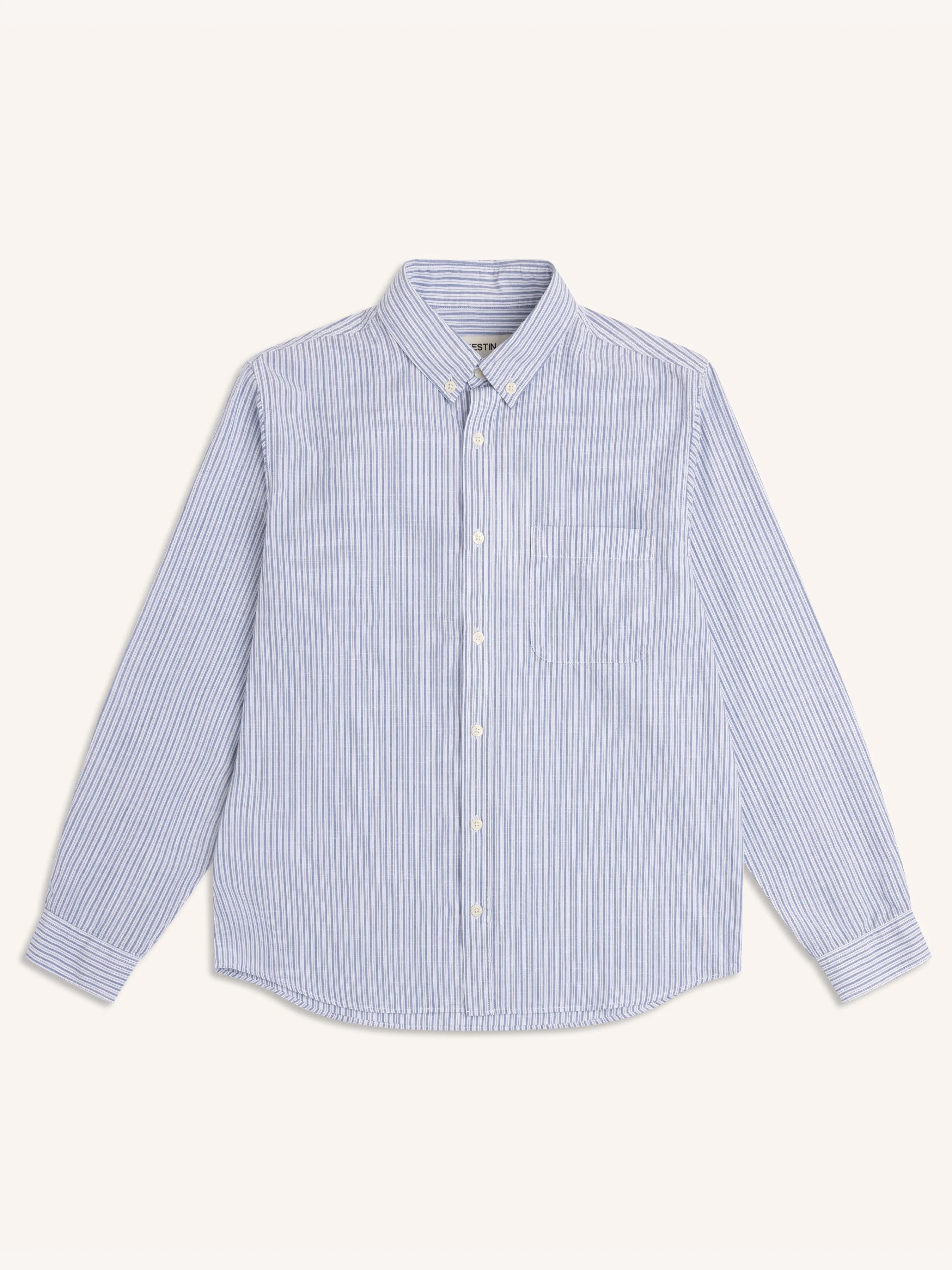 Raeburn Button Down Shirt in Blue Stripe Slub Organic Cotton sold by Kestin