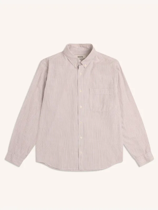 Raeburn Button Down Shirt in Beige Stripe Slub Organic Cotton made by Kestin