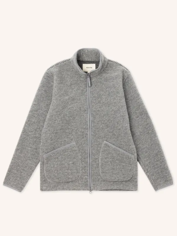 Lanark Zip Fleece in Grey Ribbed Wool Blend made by Kestin