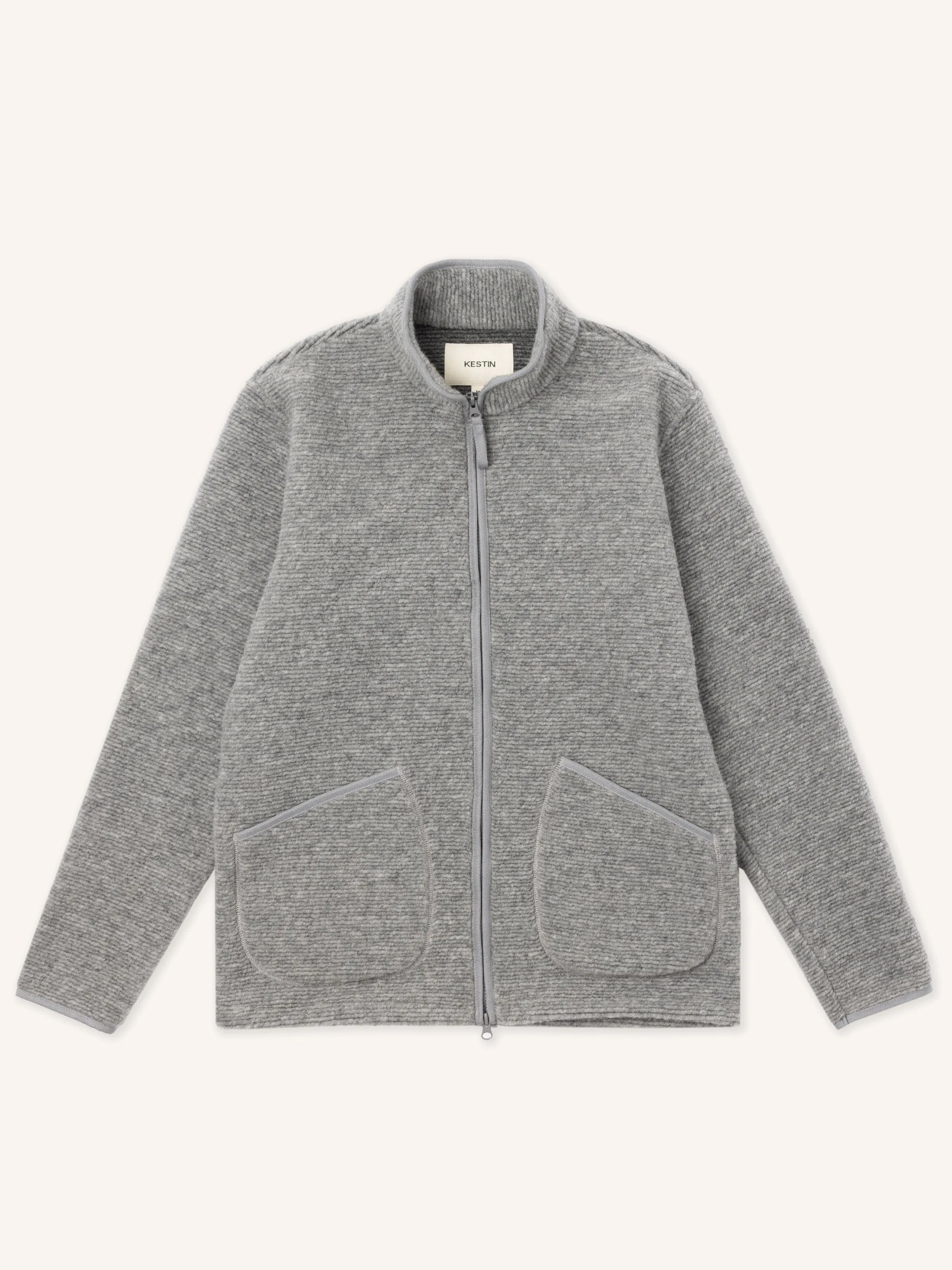Lanark Zip Fleece in Grey Ribbed Wool Blend sold by Kestin