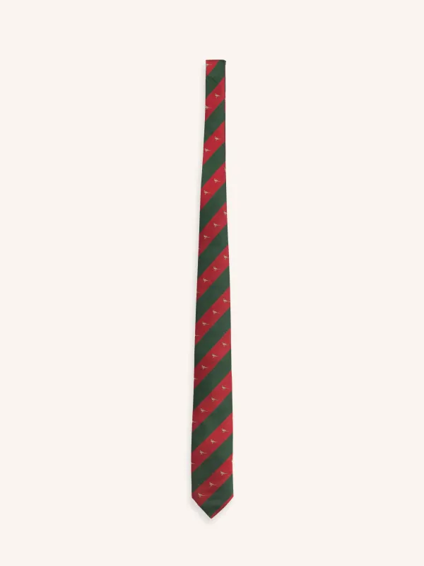 Silk Tie in Green / Red Stripe made by Kestin