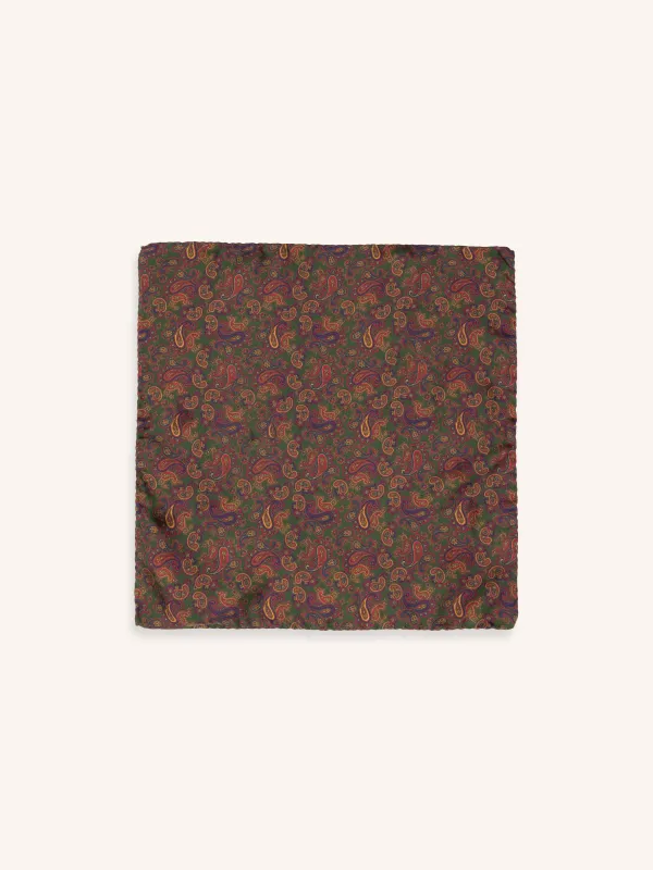Pocket Square in Green Paisley Silk made by Kestin