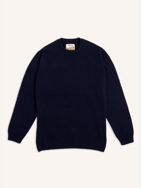 Teviot Crew Neck in Navy Merino Wool & Cashmere made by Kestin
