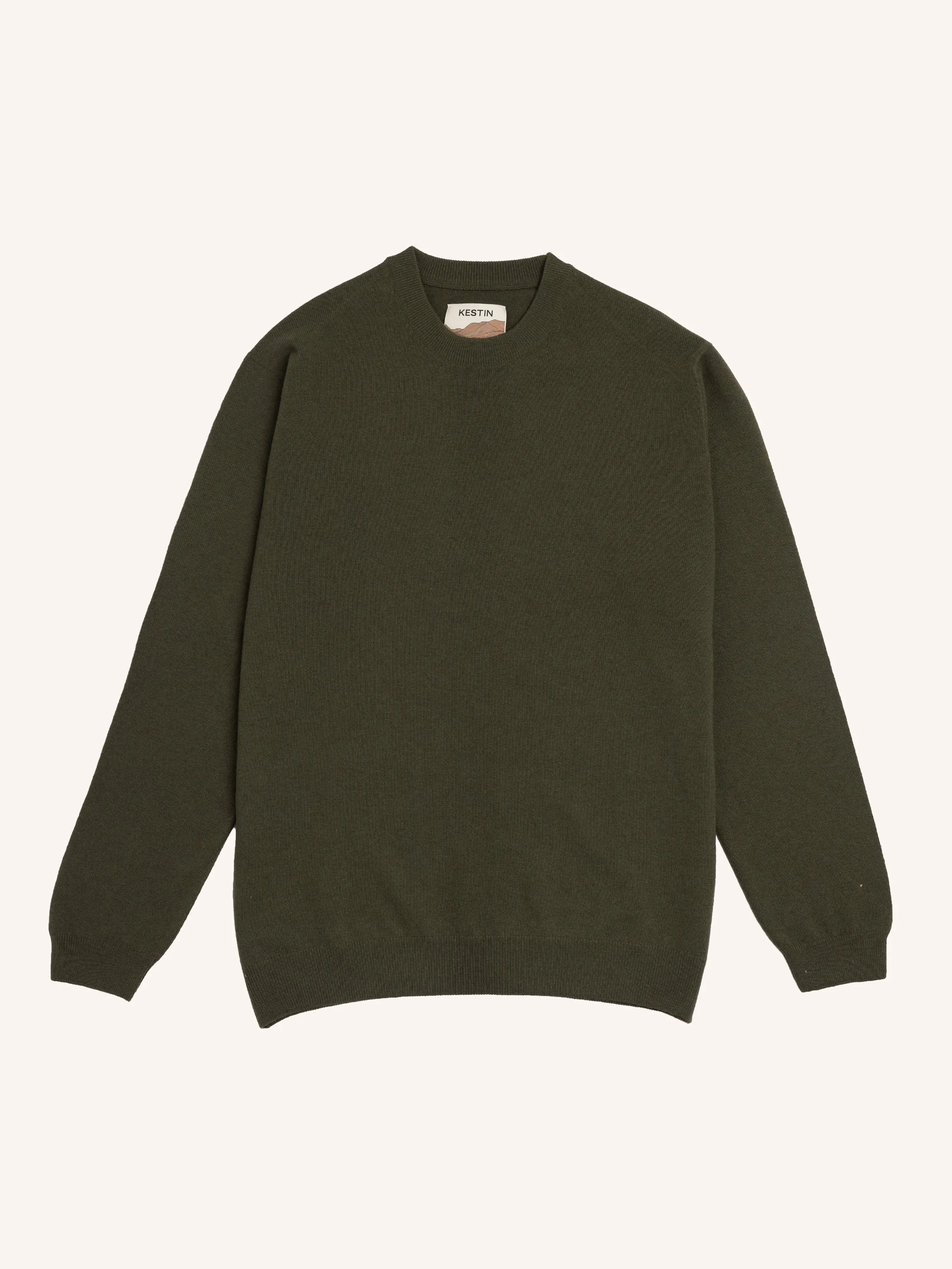 Teviot Crew Neck in Olive Merino Wool & Cashmere sold by Kestin