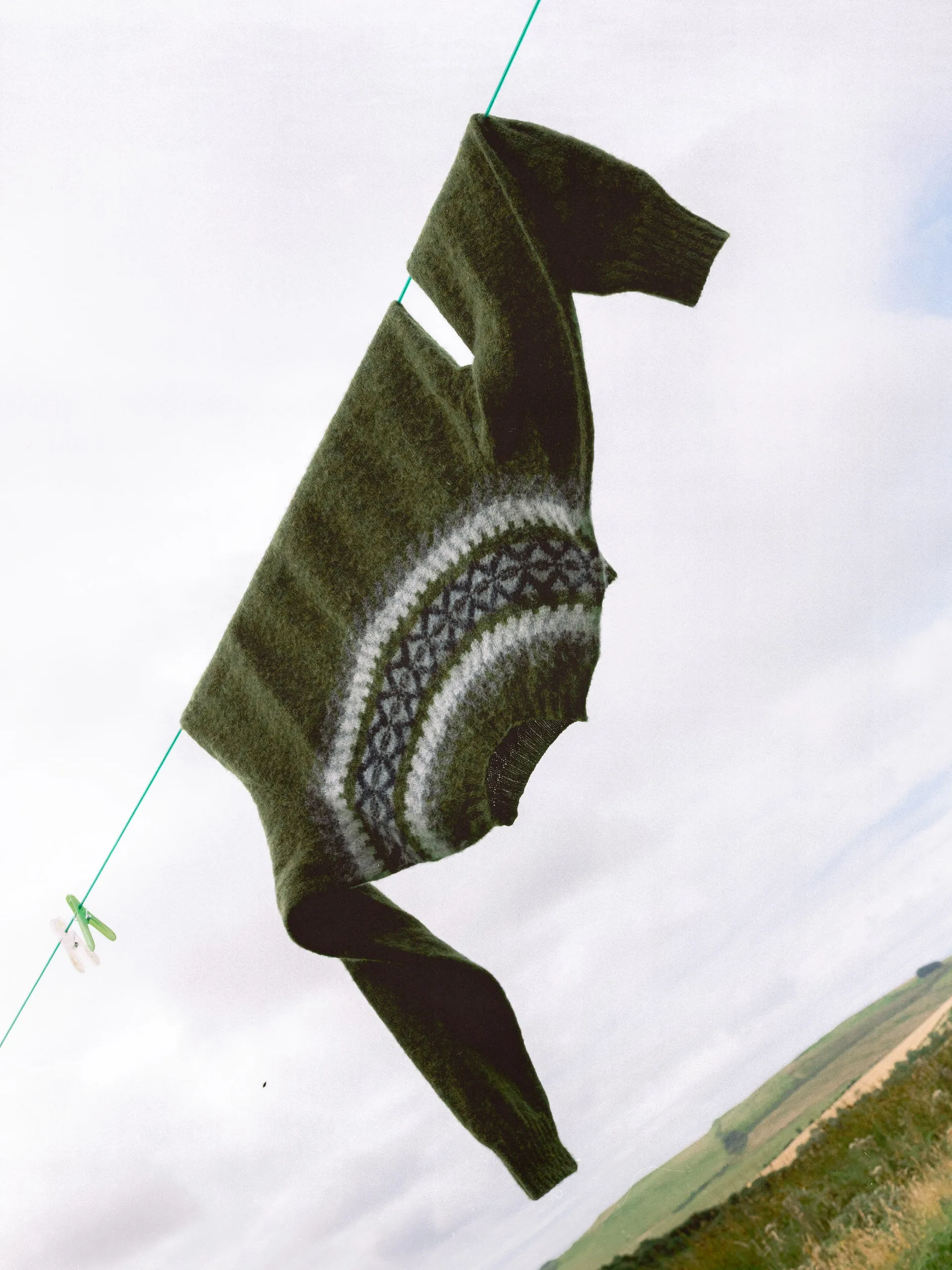 Yoke Fair Isle Crew in Olive Brushed Pure Wool sold by Kestin product image thumbnail 5