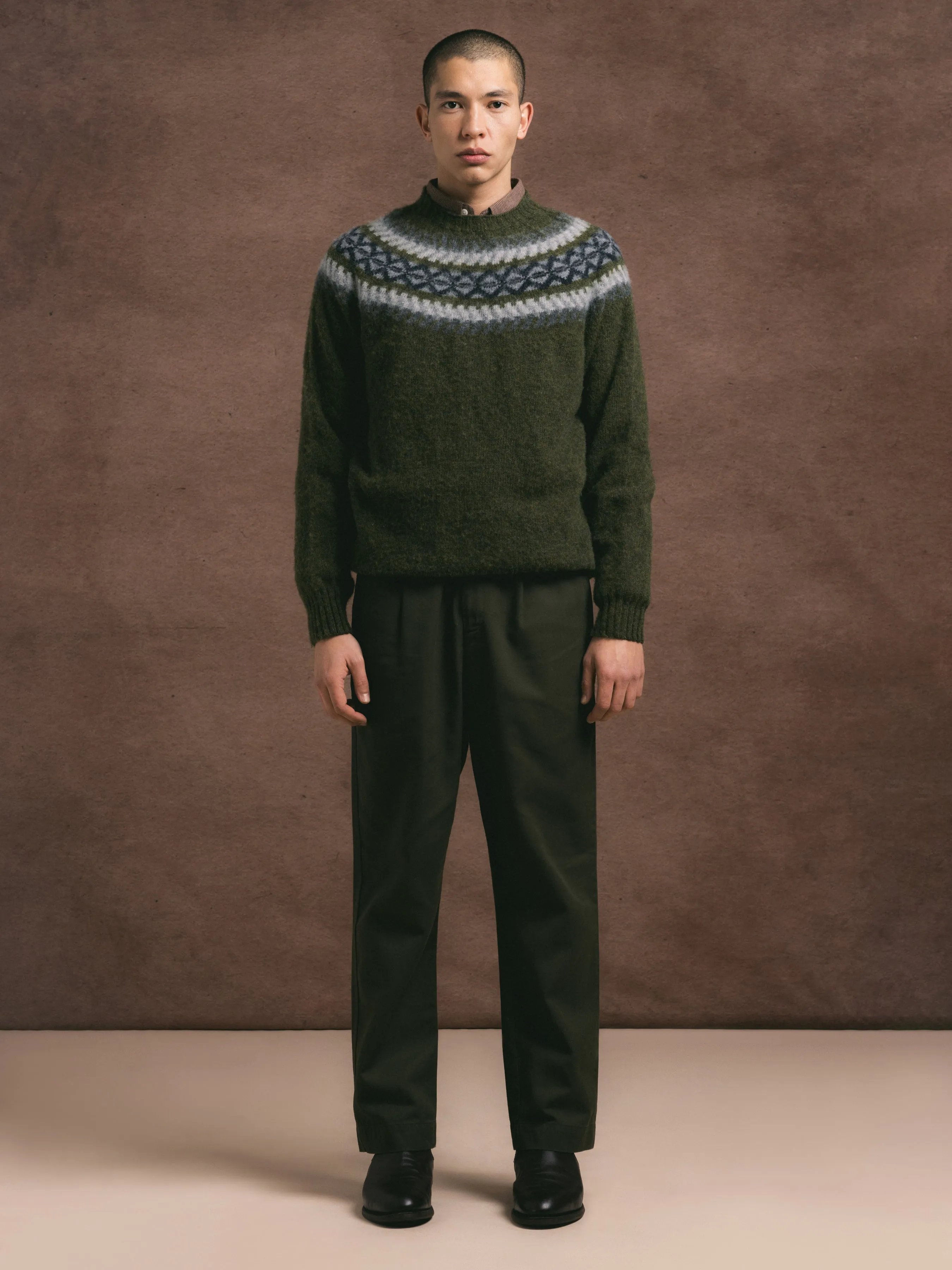 Yoke Fair Isle Crew in Olive Brushed Pure Wool sold by Kestin product image thumbnail 2