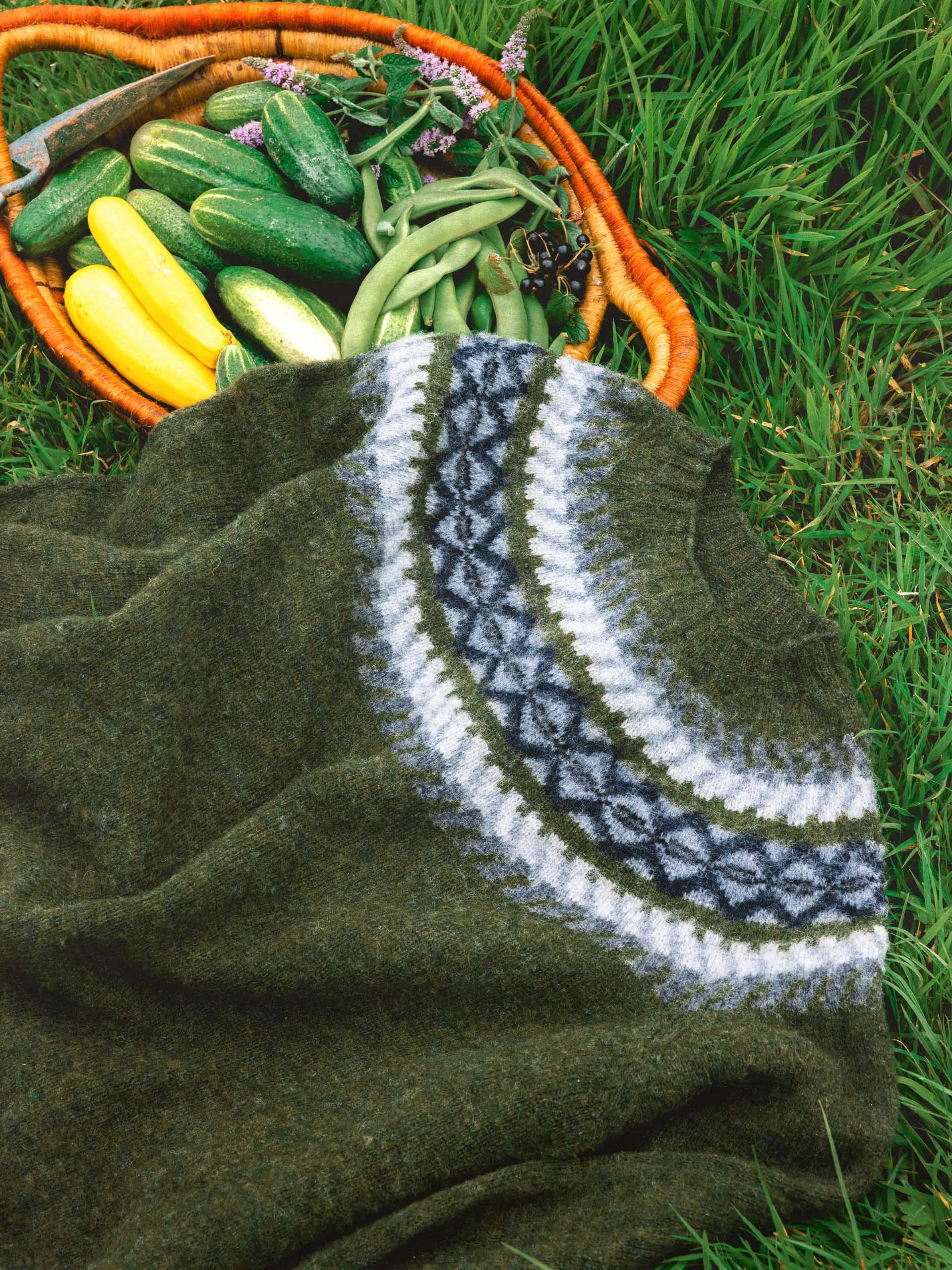 Yoke Fair Isle Crew in Olive Brushed Pure Wool sold by Kestin product image thumbnail 4