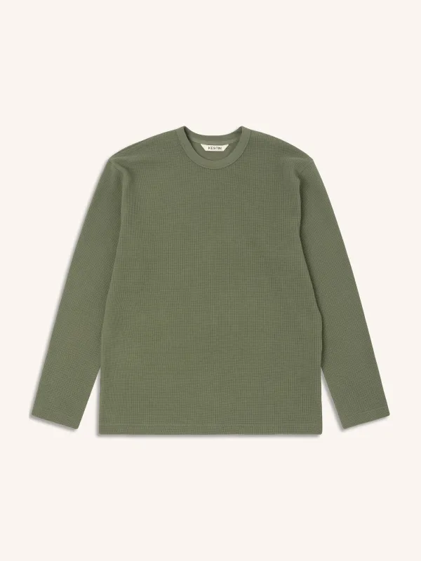 Waternish Long Sleeve Tee in Fern Waffle Cotton made by Kestin