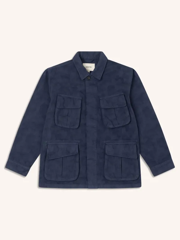 Tyndrum Jacket in Navy Jacquard Ripstop Cotton made by Kestin