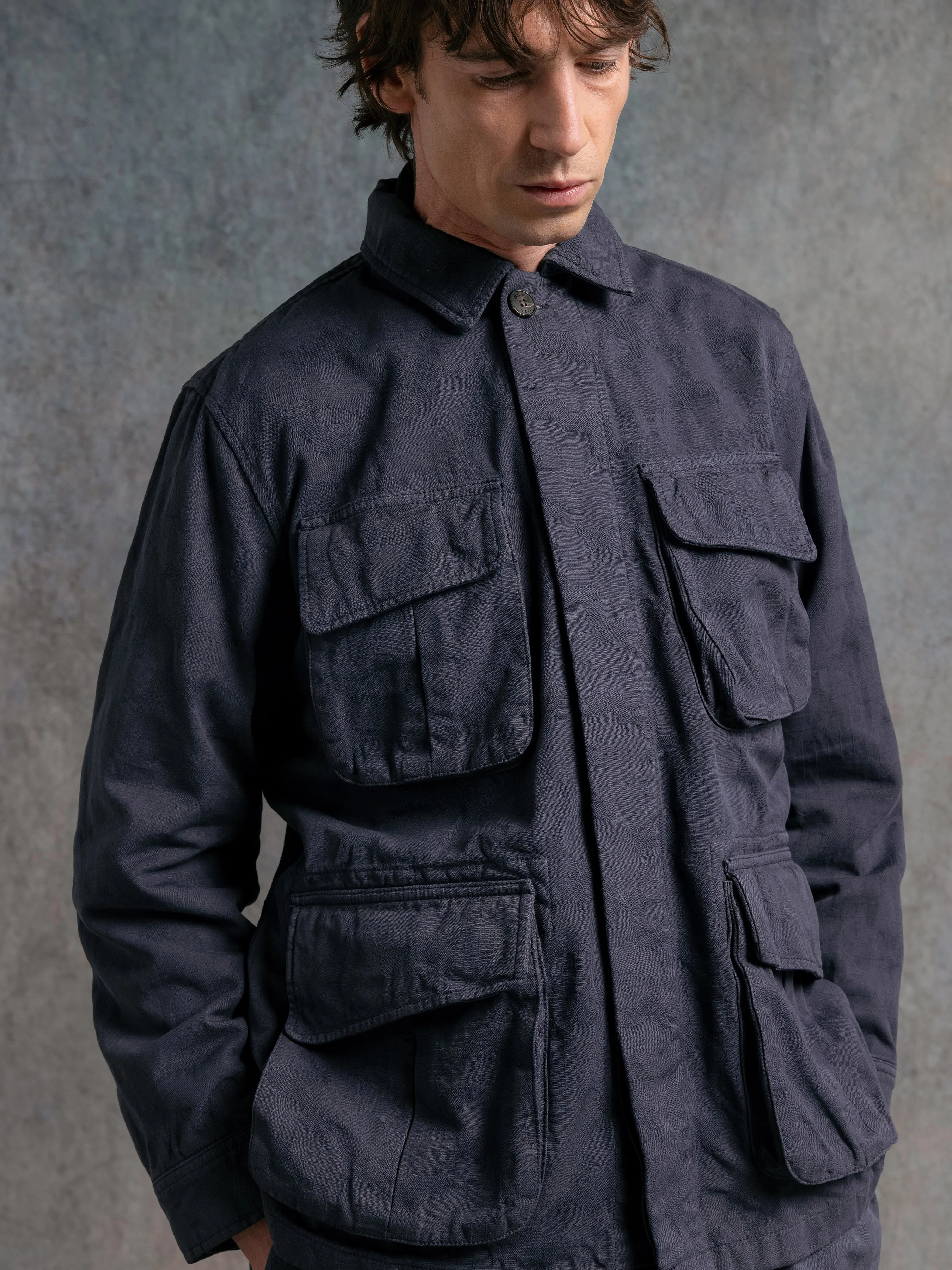 Tyndrum Jacket in Navy Jacquard Ripstop Cotton sold by Kestin product image thumbnail 3