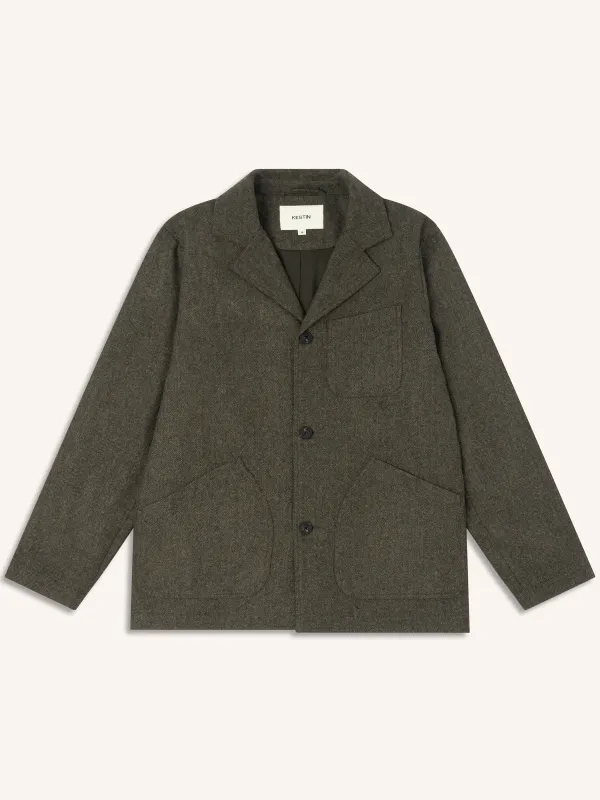 Stac Blazer in Olive Herringbone Wool Blend made by Kestin