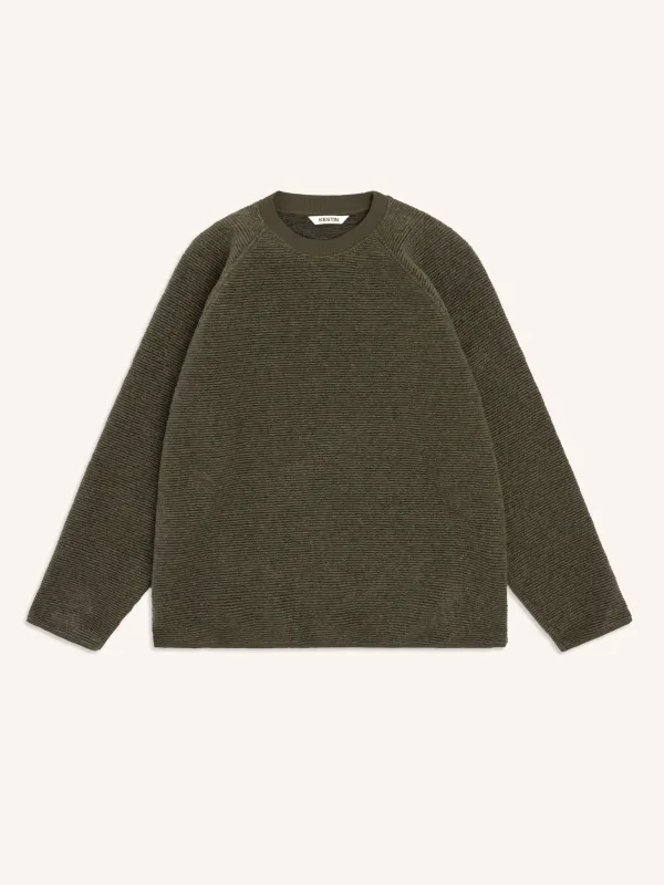 Junction Crew in Olive Ribbed Fleece made by Kestin