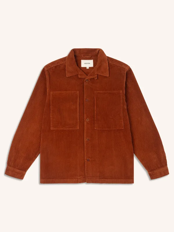 Durno Overshirt in Rust Orange 5-Wale Corduroy made by Kestin