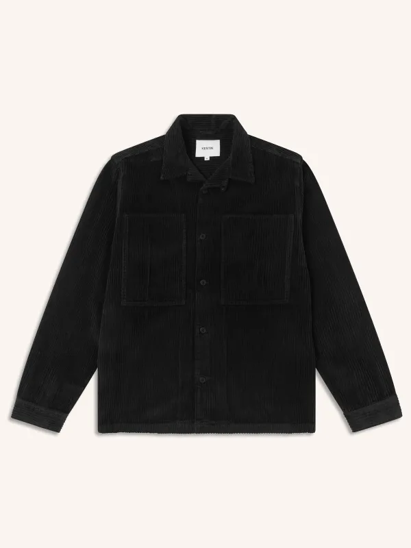 Durno Overshirt in Black 5-Wale Corduroy made by Kestin