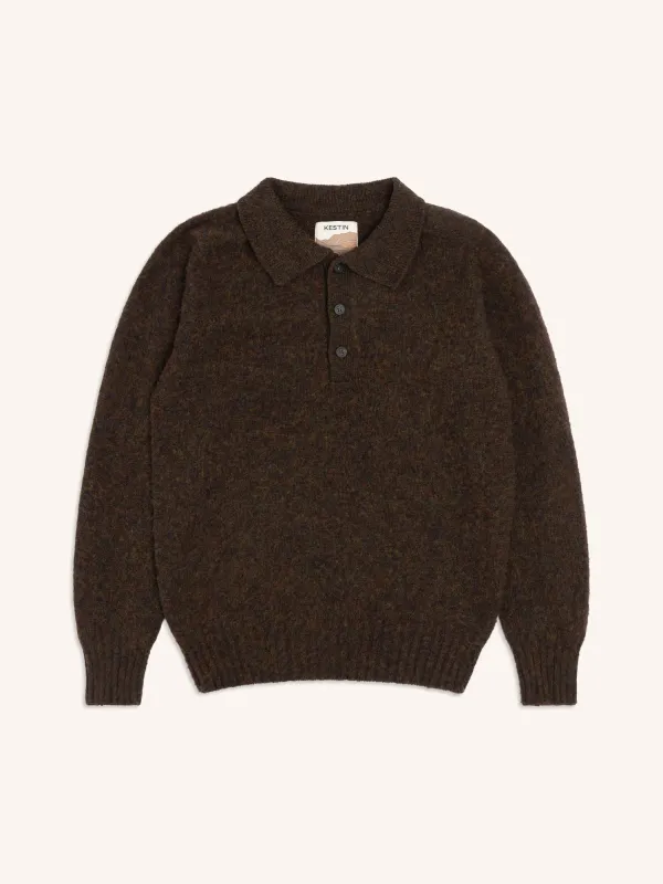 Lewis Brushed Shetland Polo in Walnut Lambswool made by Kestin