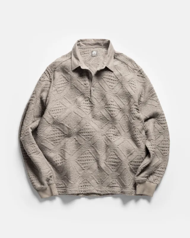 HOMER “SWEATER” LS POLO - FADED ALMOND HANDLOOM COTTON BLANKETING sold by 18 East