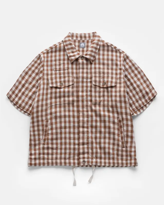 SS CAM SHIRT - ECRU / BRONZE HANDWOVEN COTTON GINGHAM sold by 18 East