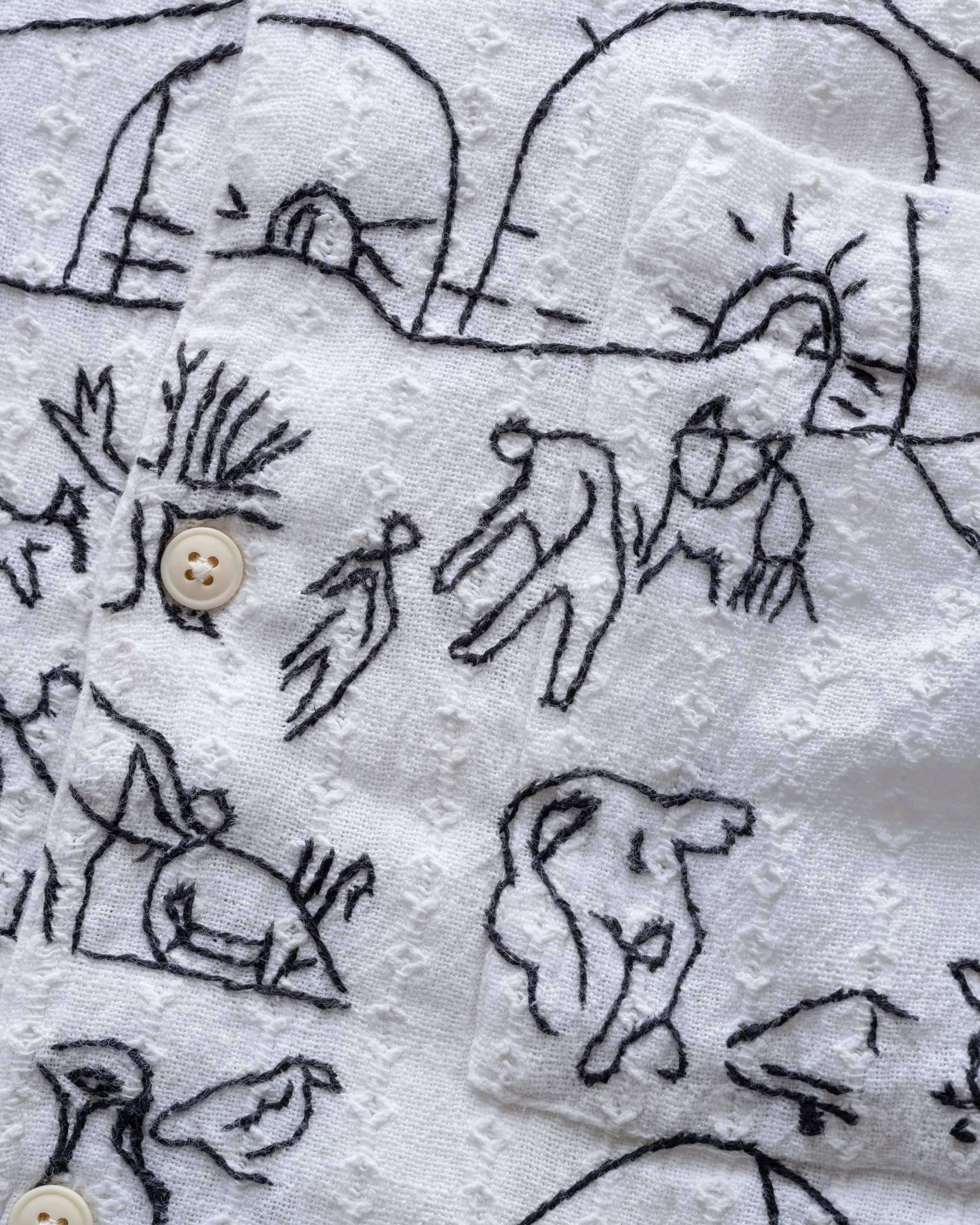 SS ISLE SHIRT - WHITE / BLACK HAND EMBROIDERED KHADI COTTON MESH sold by 18 East product image thumbnail 3