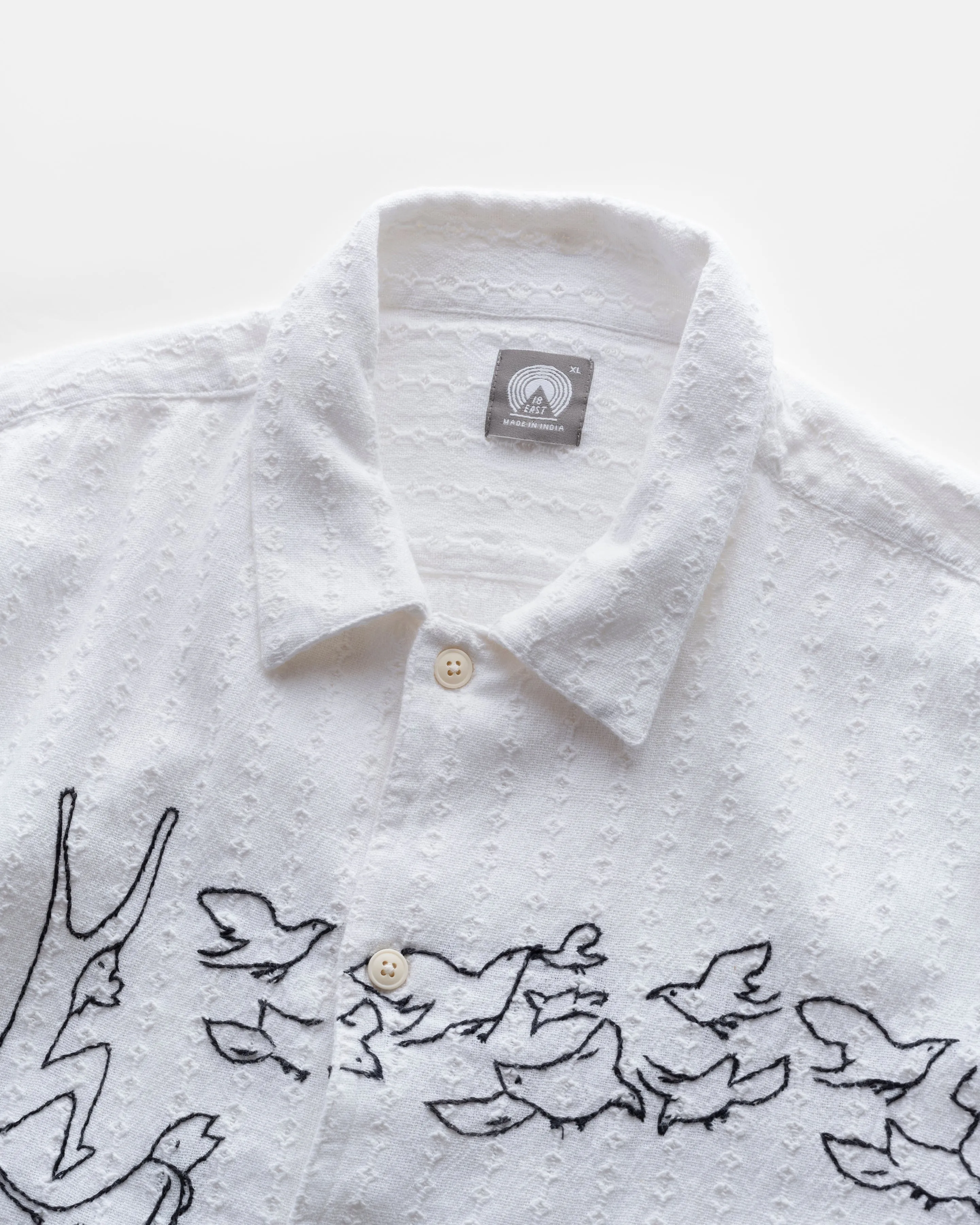SS ISLE SHIRT - WHITE / BLACK HAND EMBROIDERED KHADI COTTON MESH sold by 18 East product image thumbnail 2