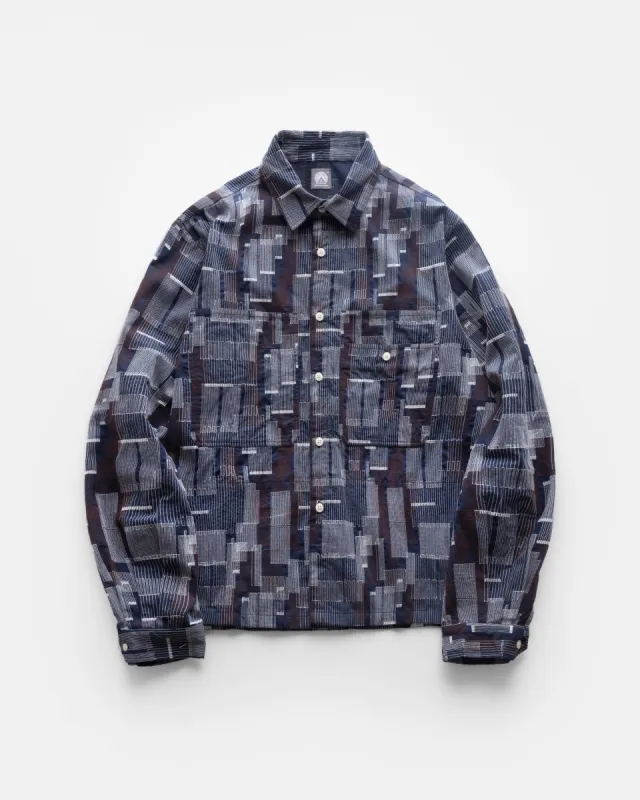PILCHUCK WORK SHIRT - MIDNIGHT / ECRU / CHOCOLATE SCATTER EMBROIDERED COTTON MICRO RIPSTOP sold by 18 East