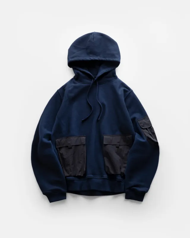 EASTAC HOODED SWEATSHIRT - NAVY / BLACK 19oz. ALL COTTON LOOPBACK TERRY FLEECE AND FEATHERWEIGHT MICRO RIPSTOP NYLON sold by 18 East