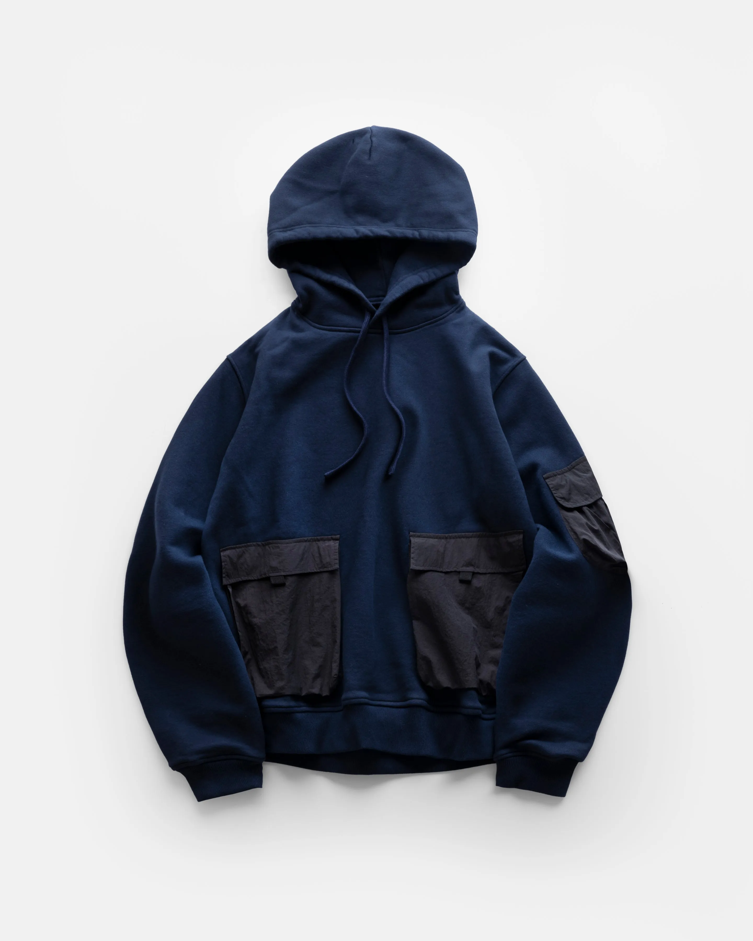 EASTAC HOODED SWEATSHIRT - NAVY / BLACK 19oz. ALL COTTON LOOPBACK TERRY FLEECE AND FEATHERWEIGHT MICRO RIPSTOP NYLON sold by 18 East