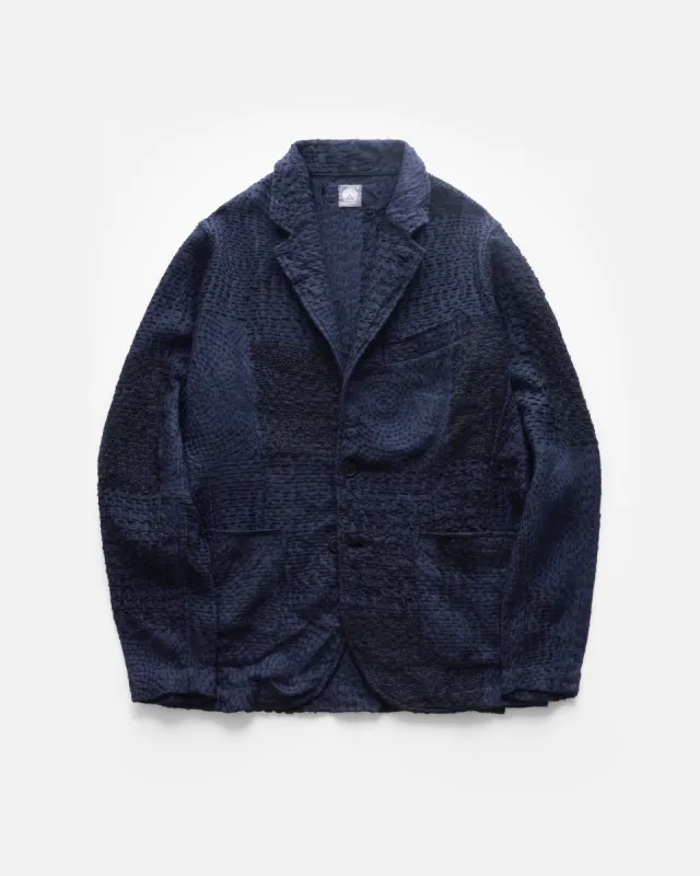 COSTA BLAZER - MIDNIGHT NAVY / BLACK PATCHWORK KANTHA STITCHED LINEN TWILL sold by 18 East
