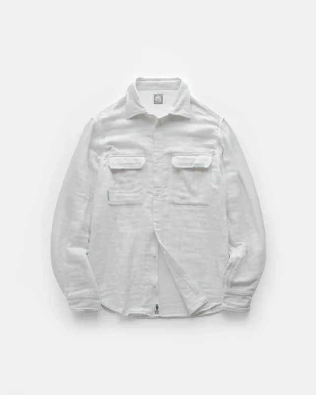 FIELD SHIRT - WHITE TRIPLE GAUZE COTTON WITH NATURALLY DYED HAND MENDING sold by 18 East