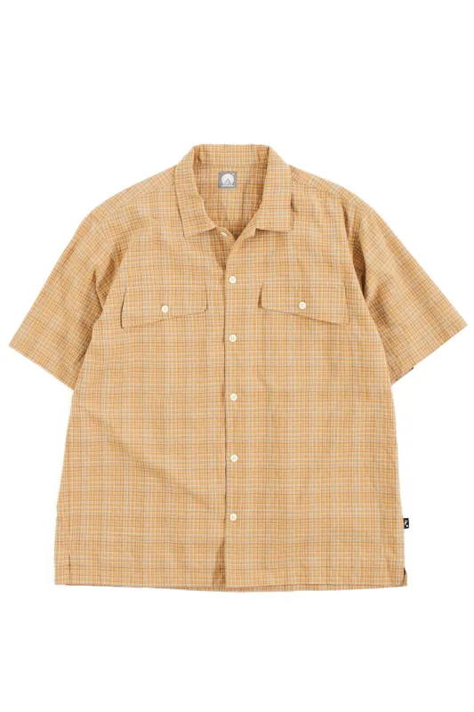 EMBLA SS SHIRT - SAND / INDIGO PLAID COTTON PLAINWEAVE sold by 18 East