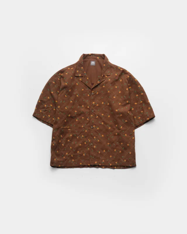 S/S HARBOR SHIRT - CHOCOLATE / GRASS / GINGER HAND EMROIDERED COTTON sold by 18 East
