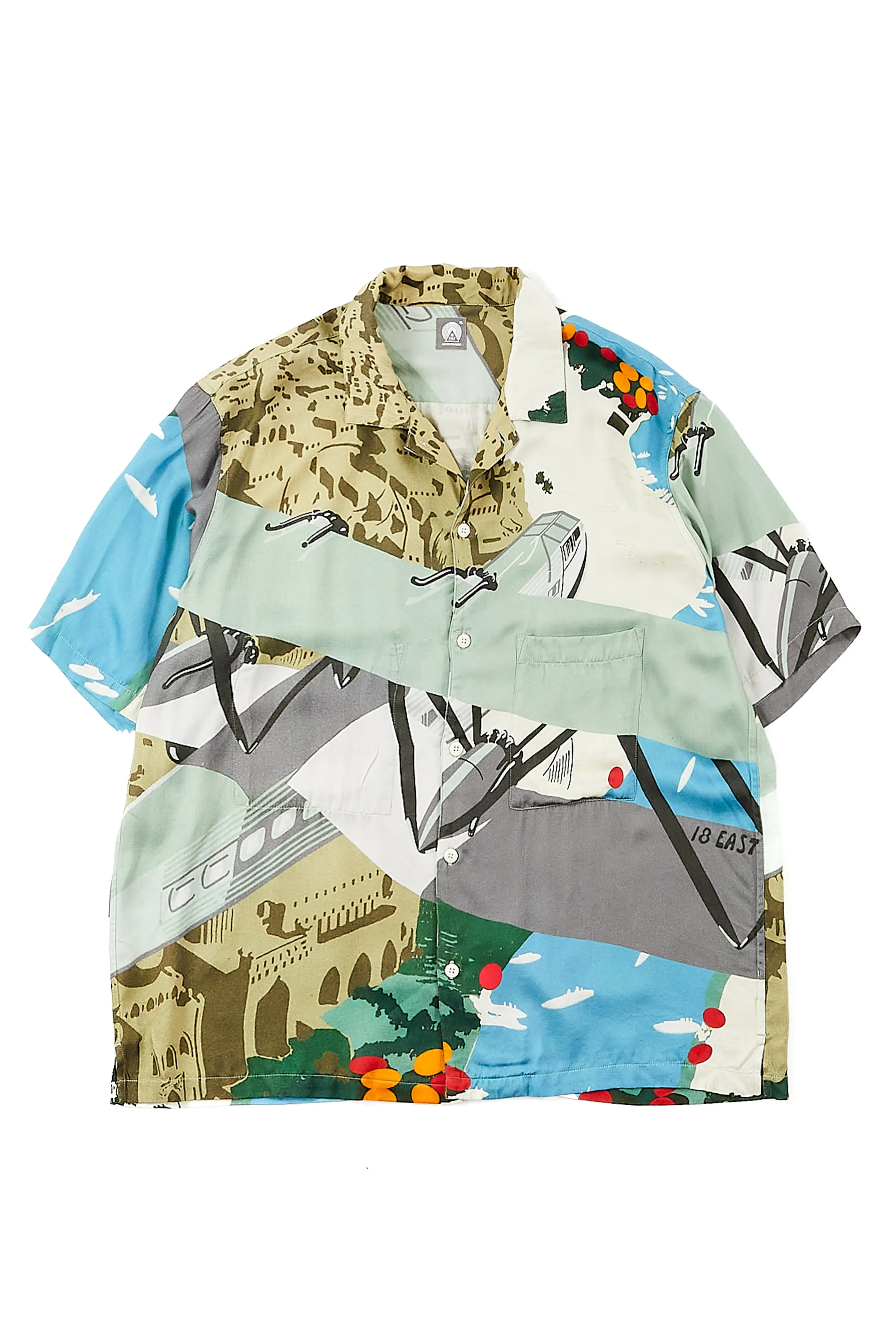 ISLE SS SHIRT - FLYOVER PRINTED VEGAN SILK sold by 18 East