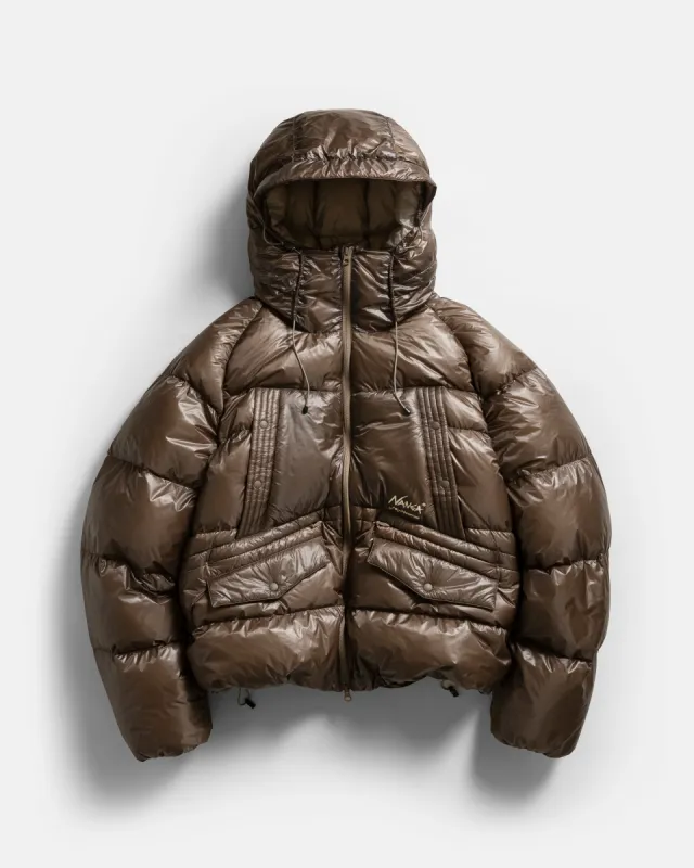 18 EAST / NANGA RANGE HOODED DOWN JACKET - MOCHA / BEIGE 10dn RECYCLED NYLON made by Nanga