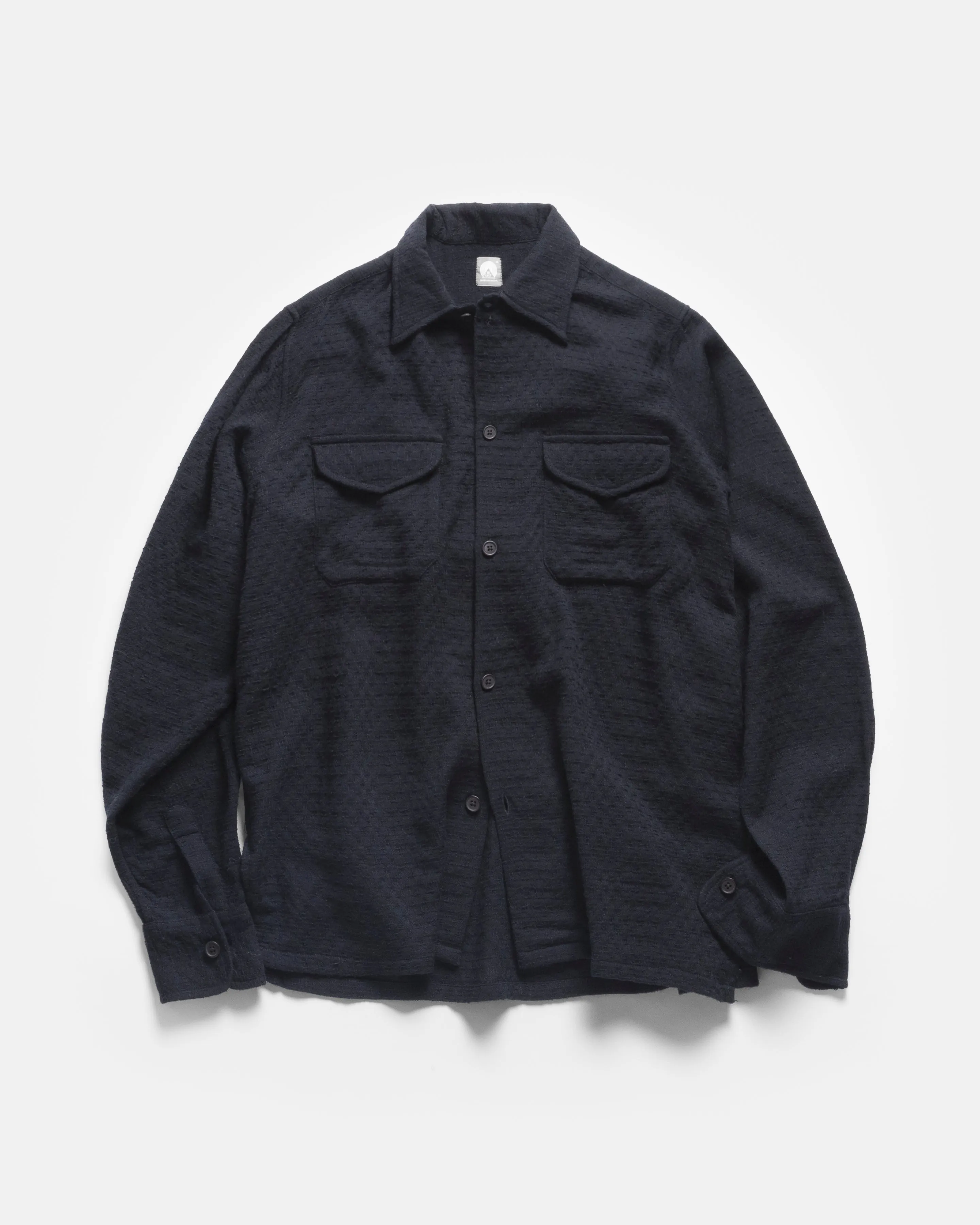 WES STRAIGHT HEM WORK SHIRT - MIDNIGHT NAVY WORSTED WOOL DOBBY sold by 18 East