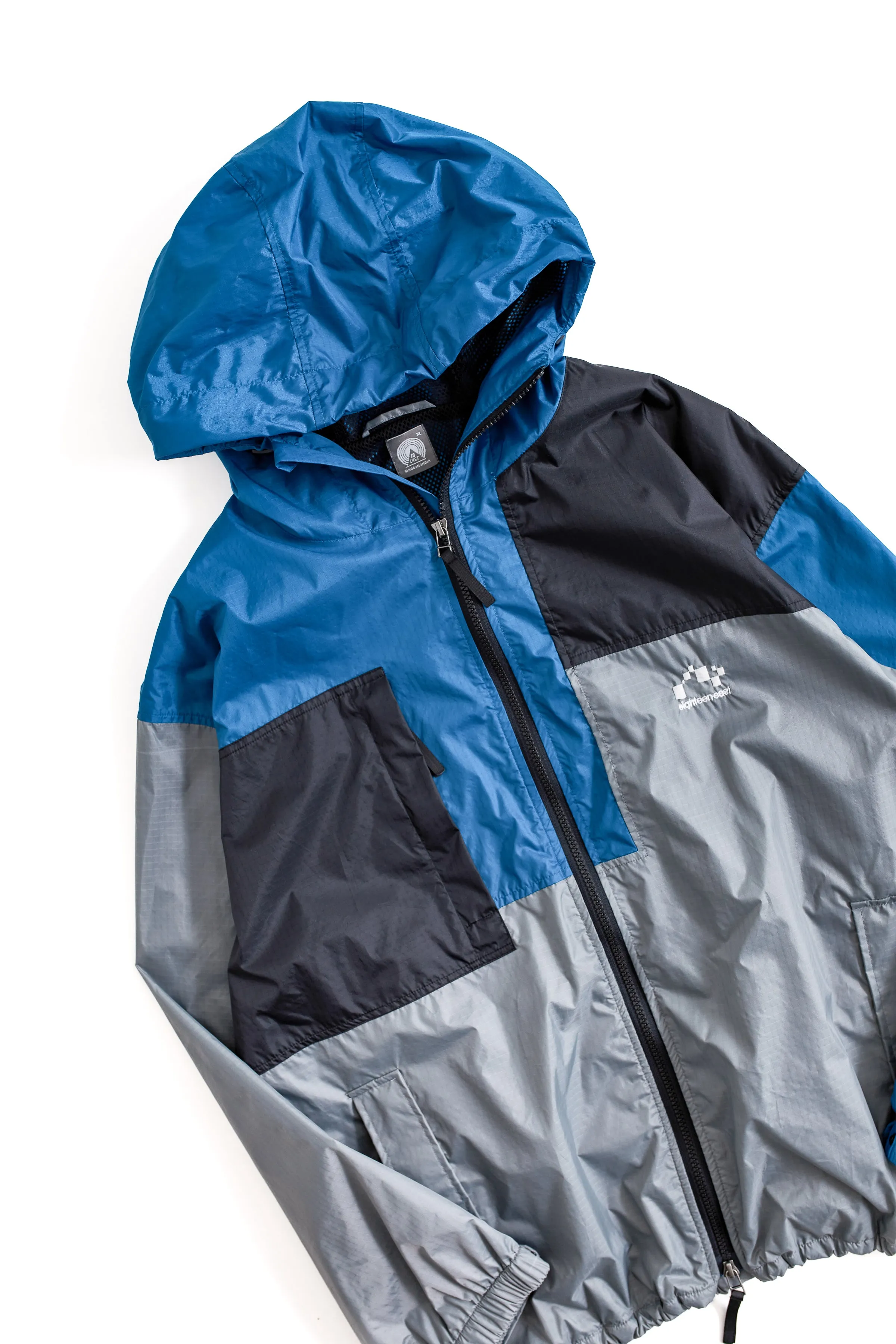 NOTCH PATCHWORK HOODED WINDBREAKER - SILVER / AZURE / BLACK NYLON RIPSTOP sold by 18 East product image thumbnail 2