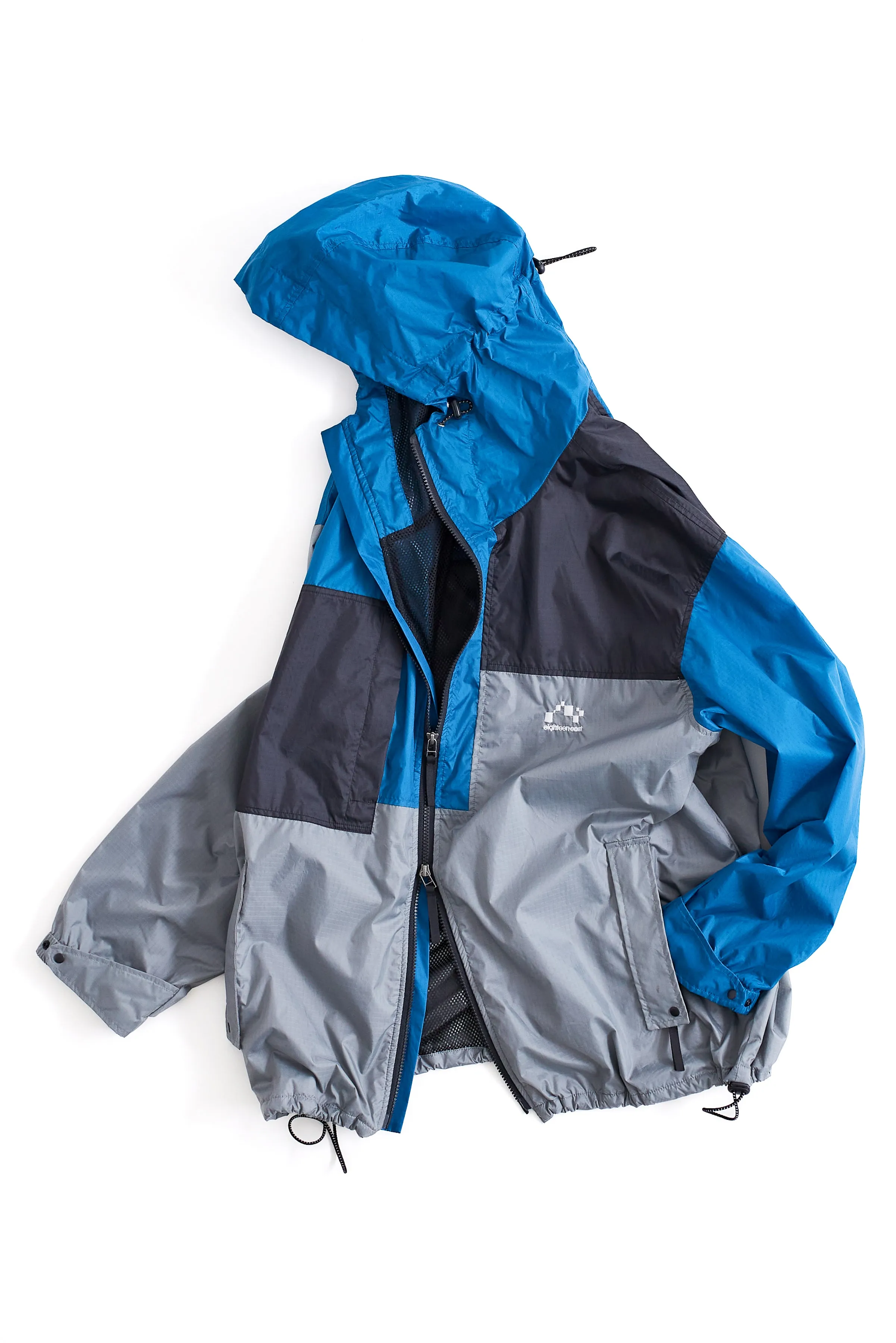 NOTCH PATCHWORK HOODED WINDBREAKER - SILVER / AZURE / BLACK NYLON RIPSTOP sold by 18 East product image thumbnail 3