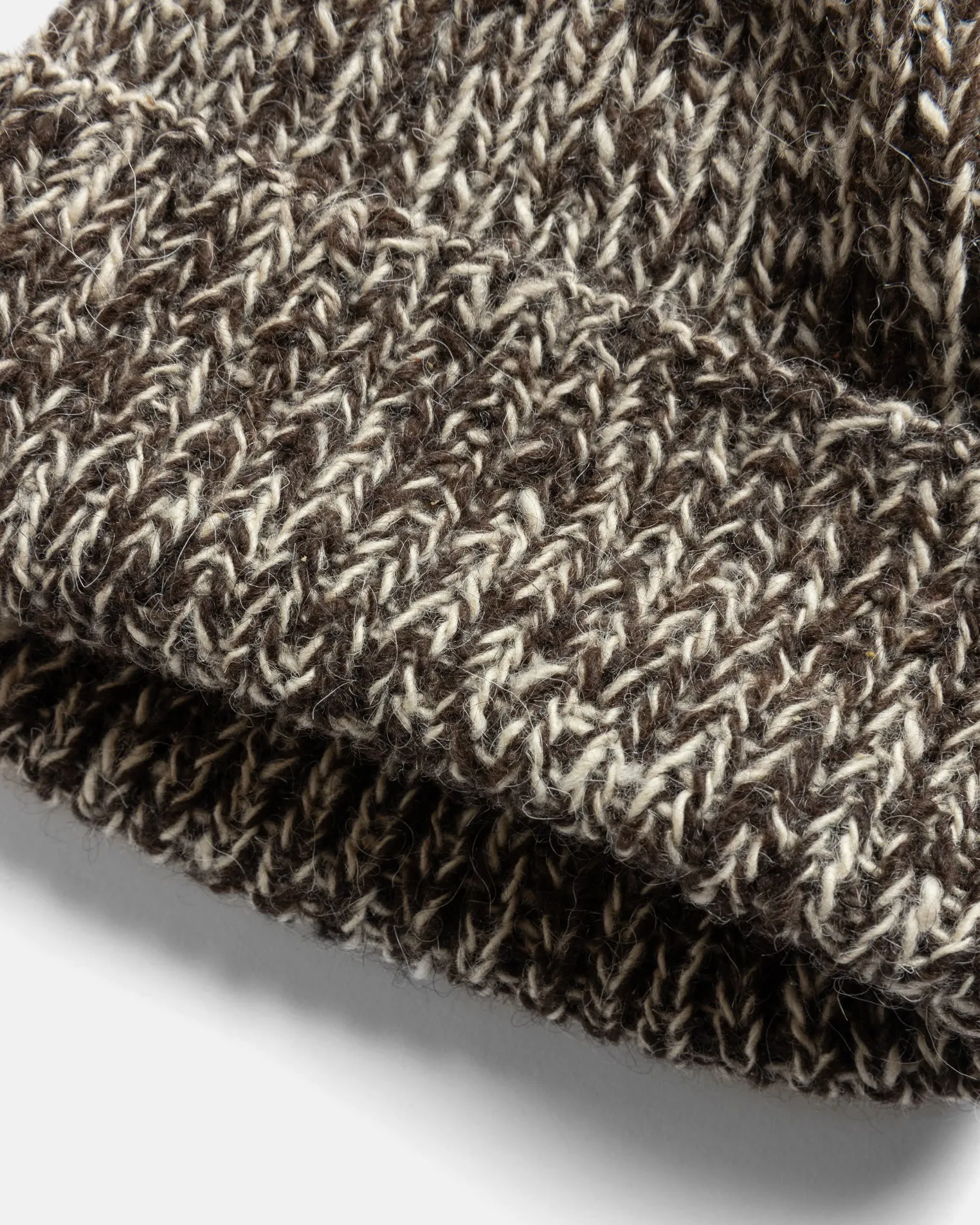 HIMALAYAN HAND-KNIT WATCH CAP - UNDYED DARK CHOCOLATE / ECRU NOMADIC WOOLEN RIB sold by 18 East product image thumbnail 4