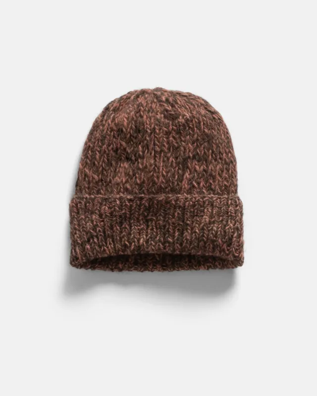 HIMALAYAN HAND-KNIT WATCH CAP - NATURALLY DYED LAC RED / UNDYED DARK CHOCOLATE NOMADIC WOOLEN RIB sold by 18 East