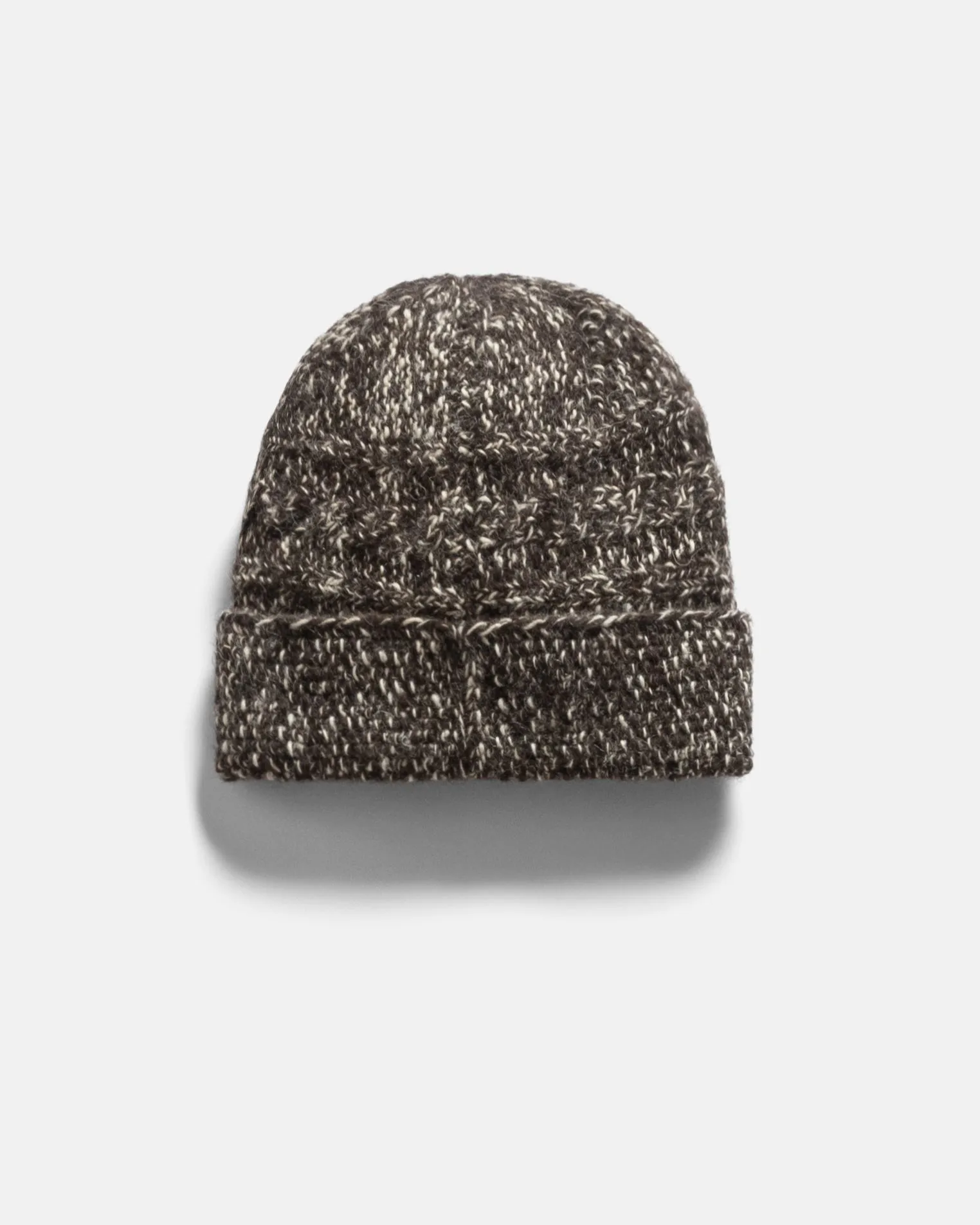 HIMALAYAN HAND-KNIT CABLED BEANIE - UNDYED DARK CHOCOLATE / ECRU NOMADIC WOOLEN MOULINÉ sold by 18 East product image thumbnail 2