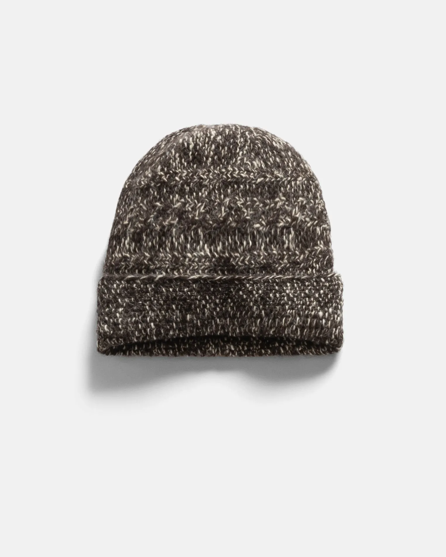 HIMALAYAN HAND-KNIT CABLED BEANIE - UNDYED DARK CHOCOLATE / ECRU NOMADIC WOOLEN MOULINÉ sold by 18 East