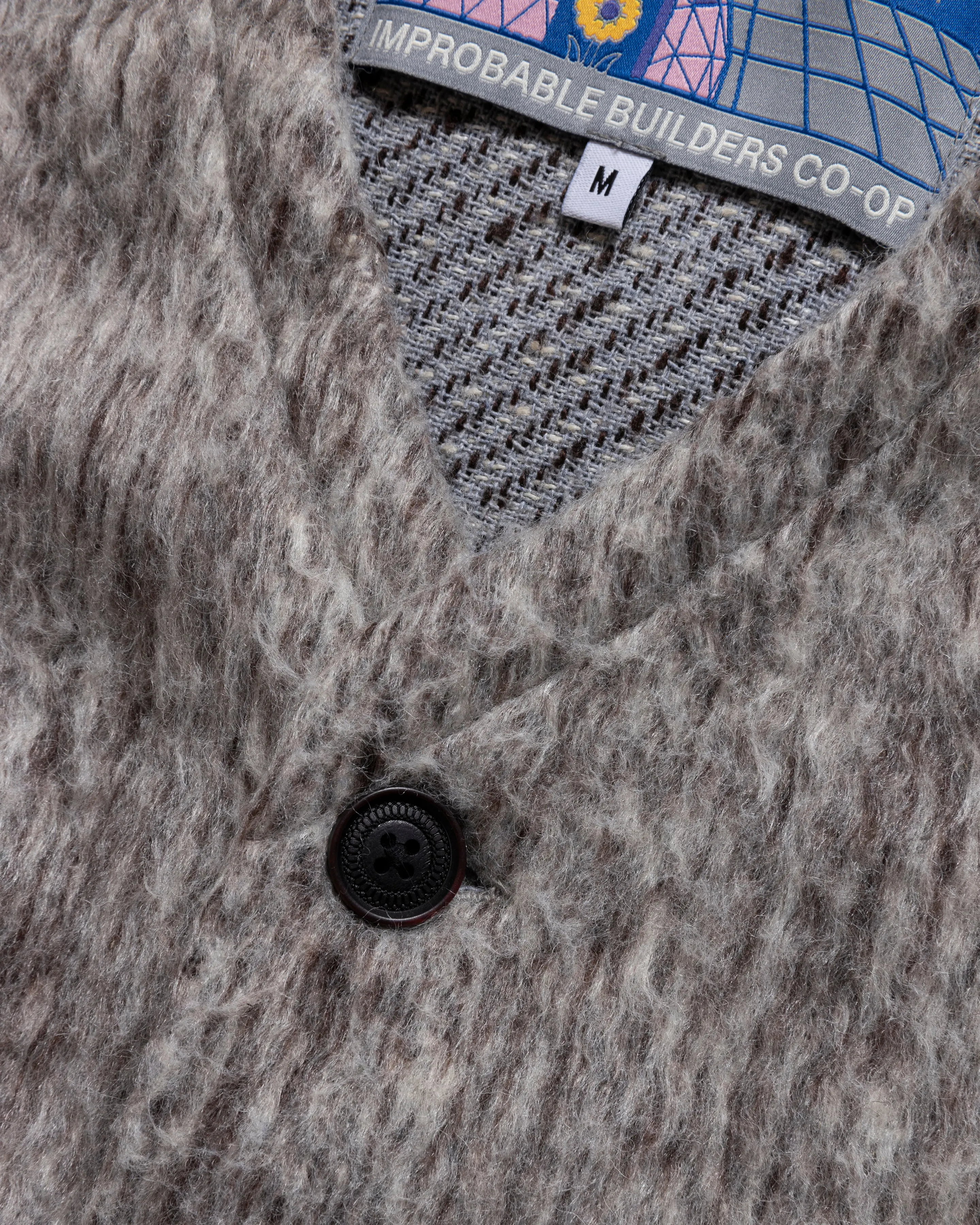 FOLA “FOHAIR” CARDIGAN - ECRU / FOG / CACAO SHAGGY BLENDED WOOL sold by 18 East product image thumbnail 4