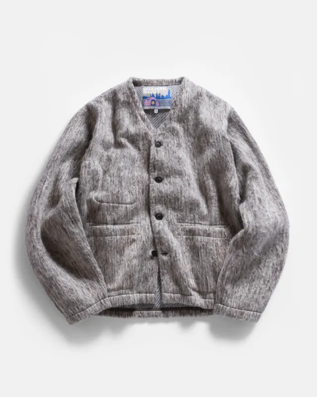 FOLA “FOHAIR” CARDIGAN - ECRU / FOG / CACAO SHAGGY BLENDED WOOL made by 18 East