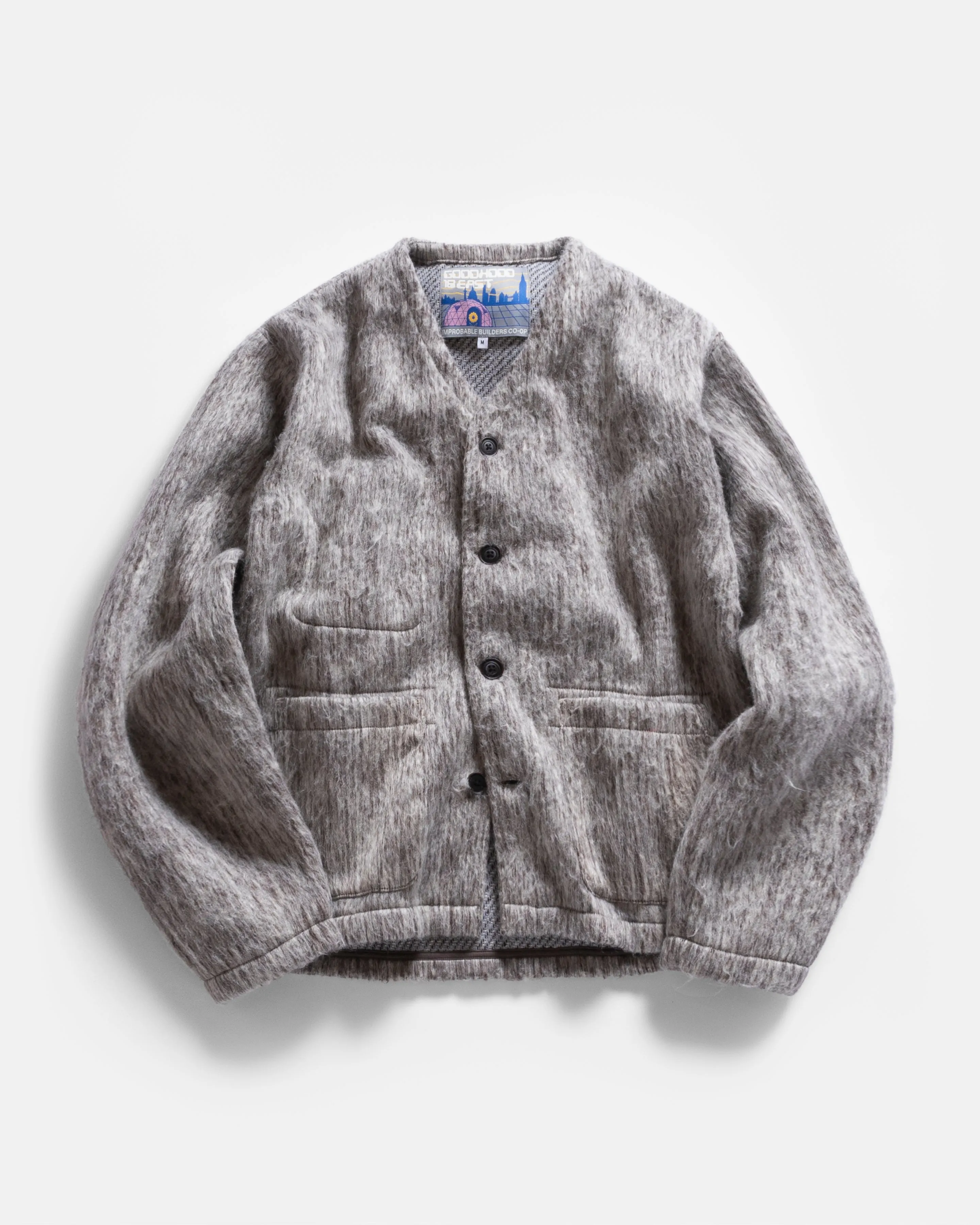 FOLA “FOHAIR” CARDIGAN - ECRU / FOG / CACAO SHAGGY BLENDED WOOL sold by 18 East