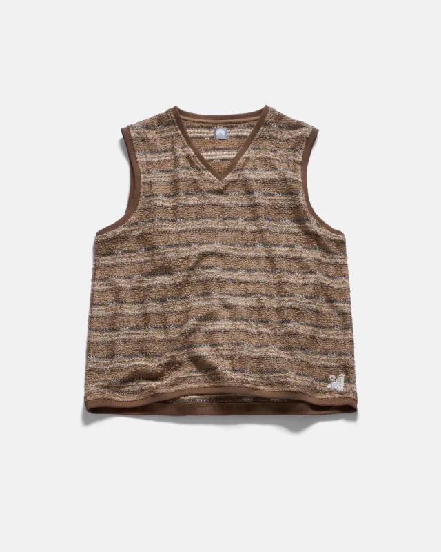 BURI BOUCLÉ KNIT SWEATER VEST - WALNUT / ECRU / SHADOW PALM  / DEADWOOD BLENDED COTTON STRIPE sold by 18 East