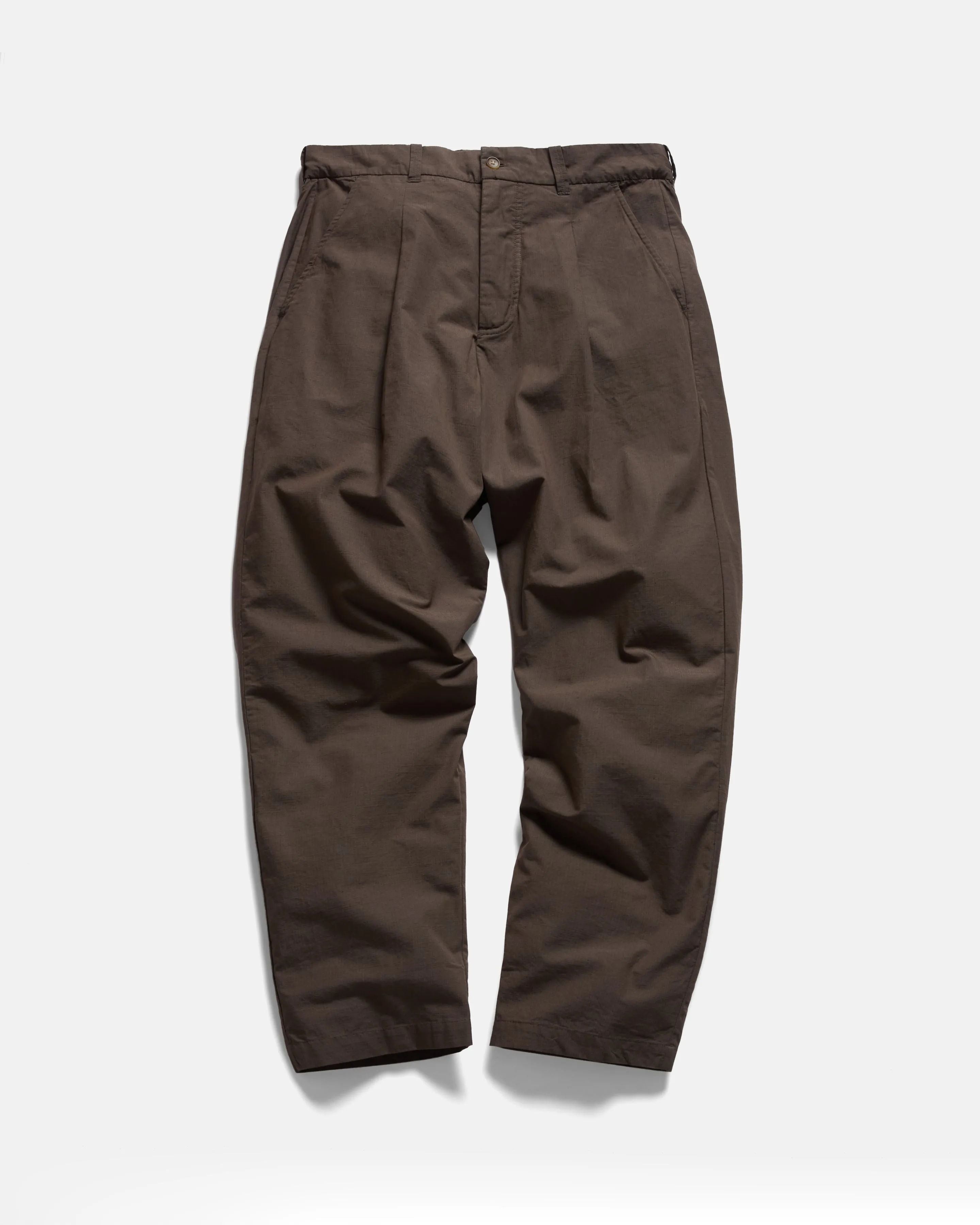 JIAN SINGLE PLEAT PANT - CHOCOLATE COTTON MICRO RIPSTOP sold by 18 East