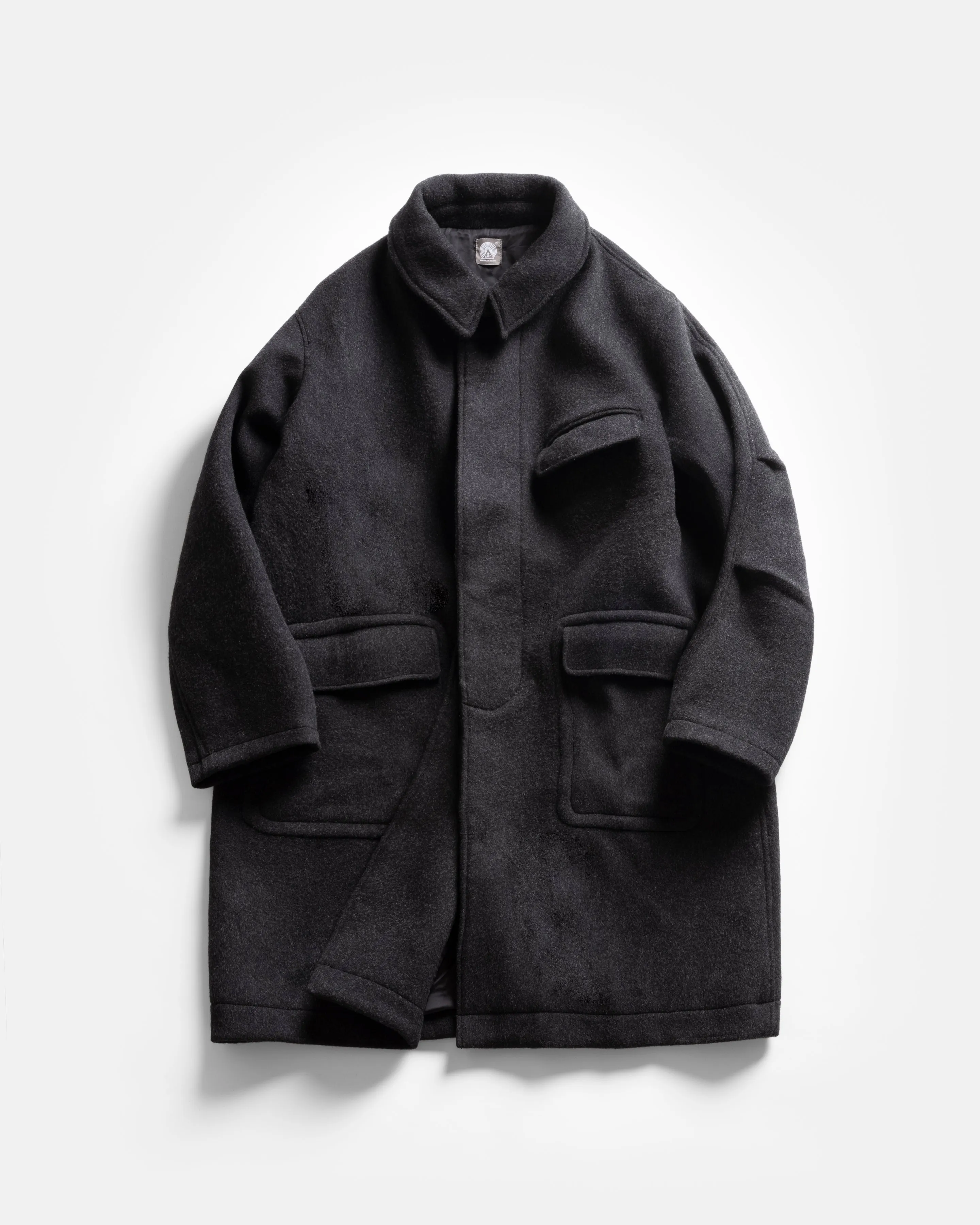LAMAR HALF RAGLAN TOPCOAT - BLACK MELANGE WOOL MELTON | Parallel
